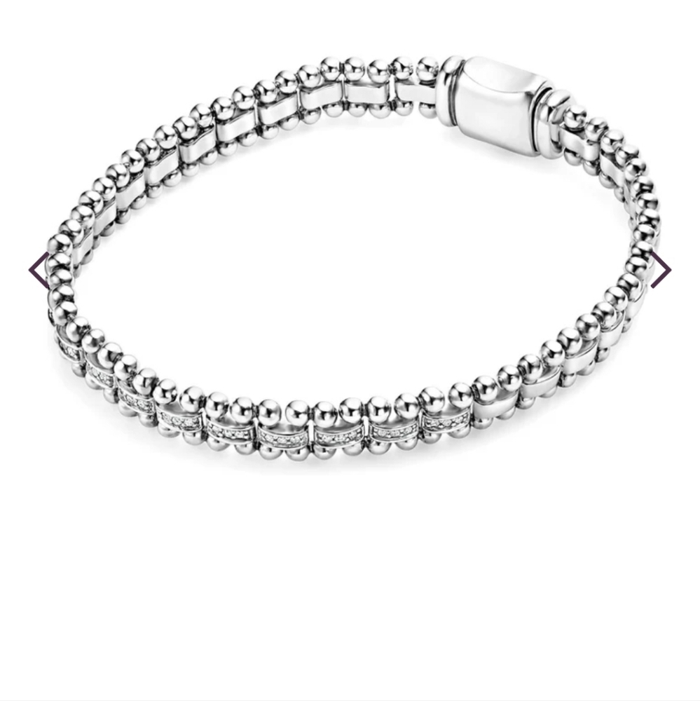 LAGOS Pave Diamond Caviar Spark Silver Link Beaded Bracelet - Picture 5 of 6